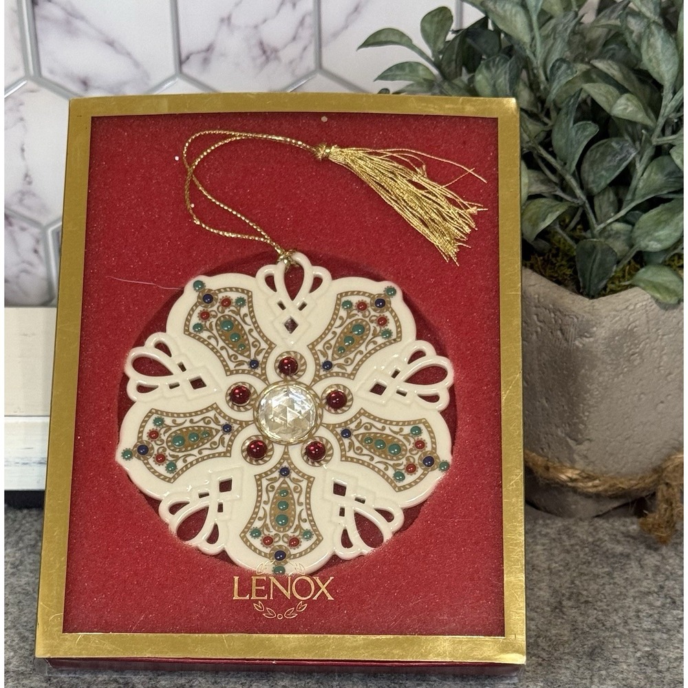 LENOX China Jewels RUBY SNOWFLAKE Lace Ornament w/Gems New in Box